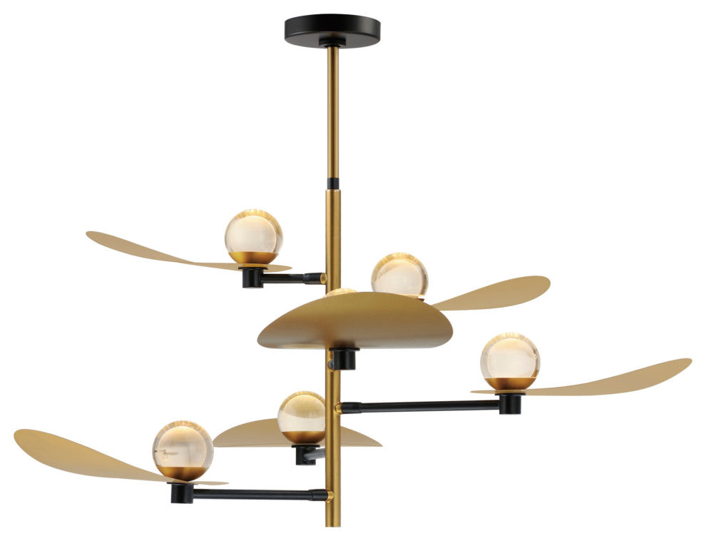 ET2 E24075 Pearl 47"W LED Crystal Chandelier - Black / Natural Aged Brass