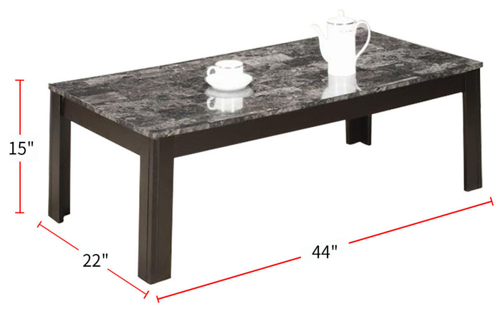 3-Piece Table Set With Marble Top, Black