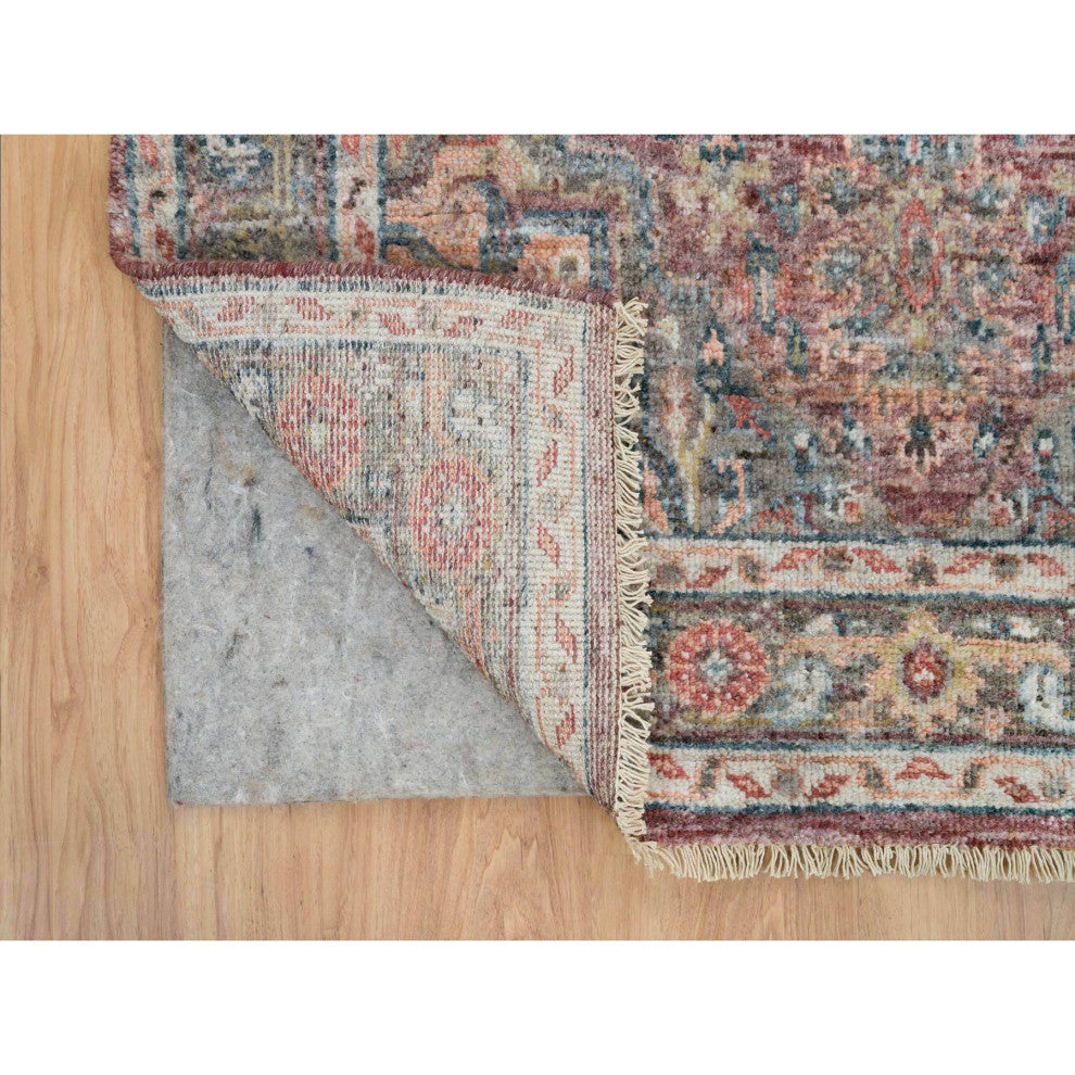 Wine Red Extra Soft Wool Heris Revival Hand Knotted Oriental Rug, 3'10"x5'11"