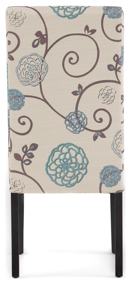 GDF Studio Percival White and Blue Floral Fabric Dining Chairs, Set of 2, White and Blue Floral, Fabric