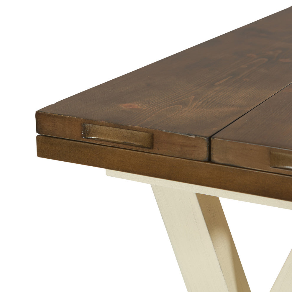 Albury Flip Top Table With Antique White Base and Wood Stain Top KD