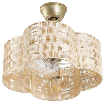 GetLedel 19.7" Scalloped Rattan Ceiling Fan With Remote and Light, Beige