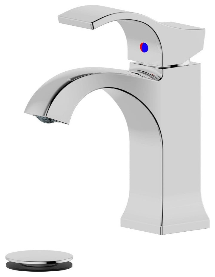Kediri Single Handle Polished Chrome Faucet, Drain Assembly With Overflow