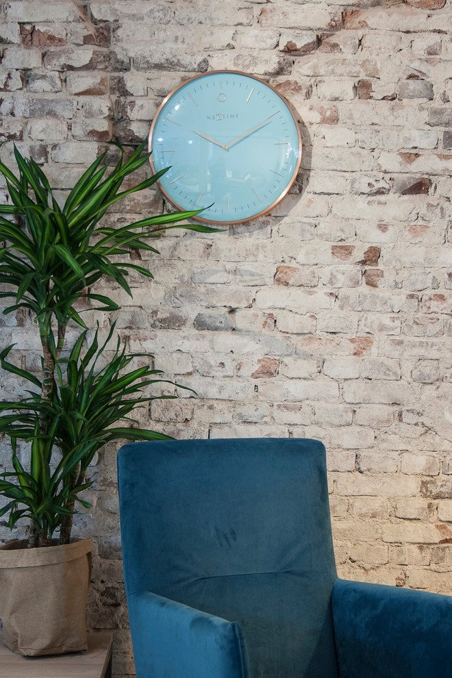 Glamour Metal Dome Wall Clock, Turquoise/Rose Gold