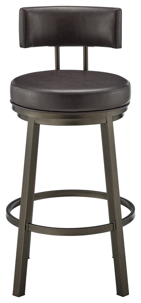 Dalza Swivel Counter or Bar Stool in Mocha Finish with Brown Faux Leather, 30