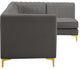 Alina Velvet Modular L-Shaped Modular Sectional, Grey, 5-Piece: 3 Armless Chair, 2 Corner Chair