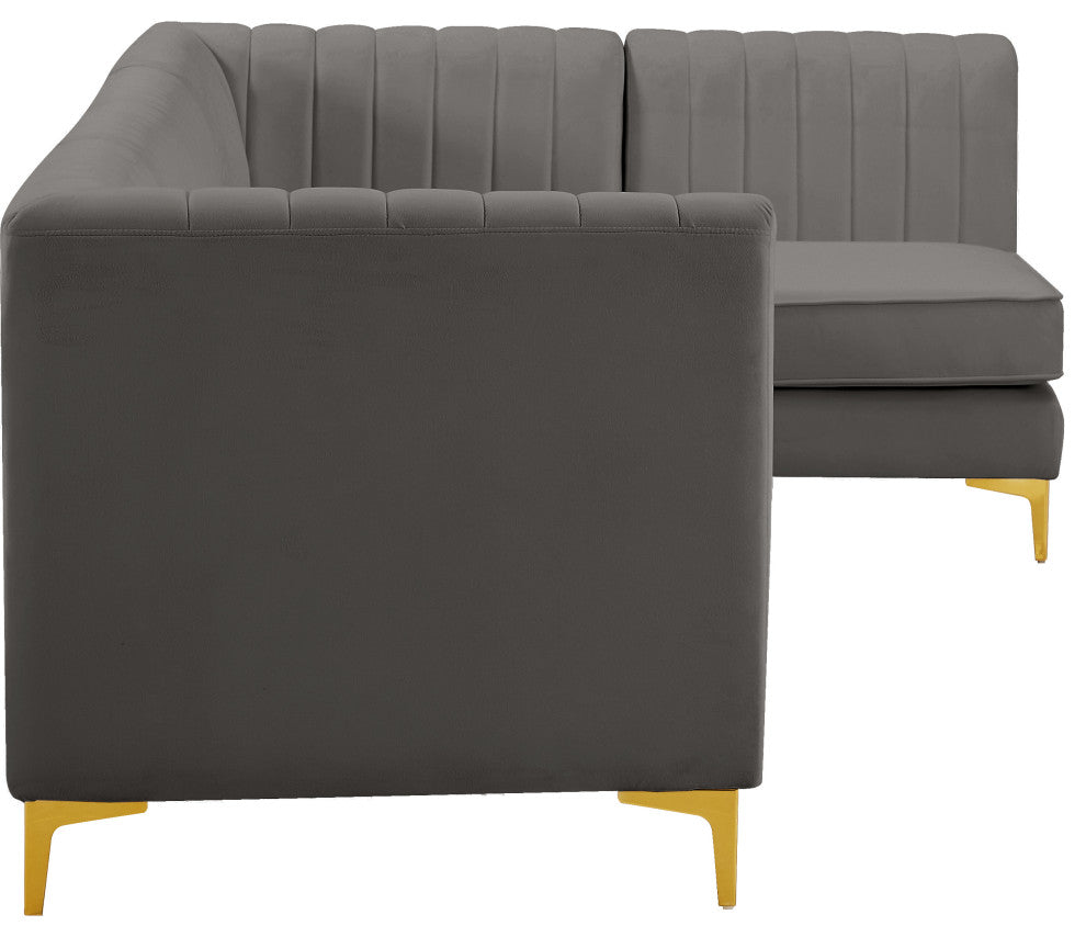 Alina Velvet Modular L-Shaped Modular Sectional, Grey, 5-Piece: 3 Armless Chair, 2 Corner Chair