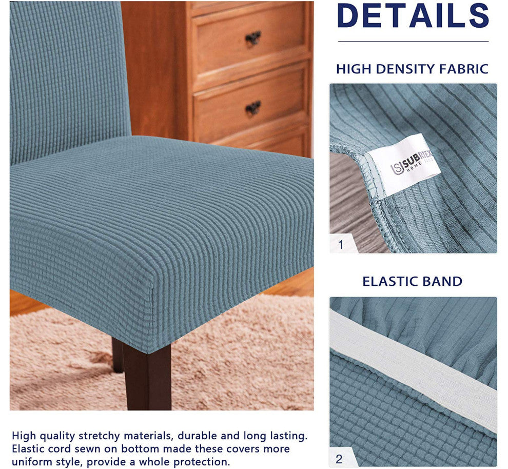 Subrtex Dyed Jacquard Stretch Dining Room Chair Slipcovers, Steel Blue, 2pcs