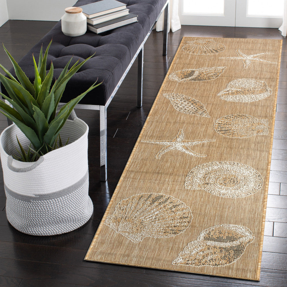 Carmel Shells Indoor/Outdoor Rug, Sand, 1'11"x7'6" Runner