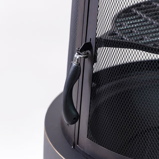 30" Diameter Outdoor Steel Woodburning Chimney Firepit, Cooking Grill