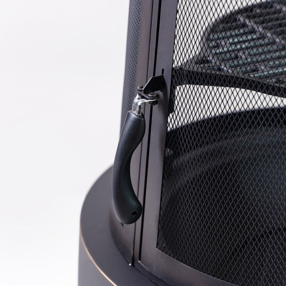 30" Diameter Outdoor Steel Woodburning Chimney Firepit, Cooking Grill