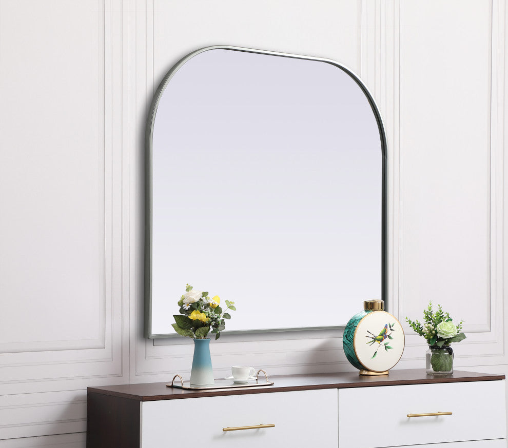 Metal Frame Arch Mirror 40X34 Inch, Silver