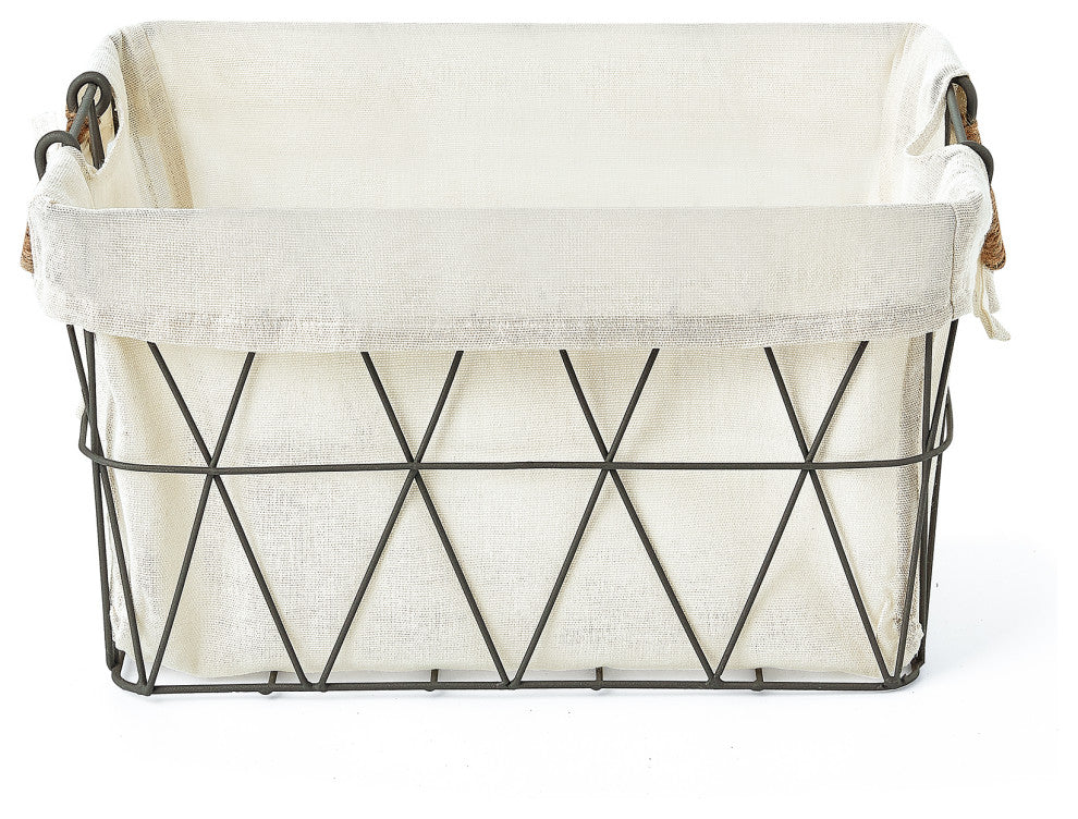 3-Piece Set Lined Tapered Rectangle Storage Baskets w. Jute Handles, Gun Metal