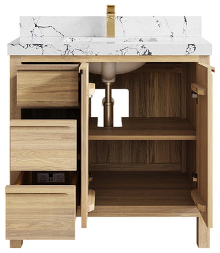 Elizabeth Oak 36" Center Sink Vanity, White 2" Viola Night