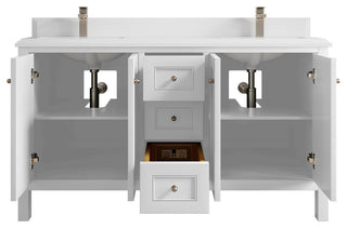 Nashville 60" Double Bathroom Vanity, White 1.5" White Quartz