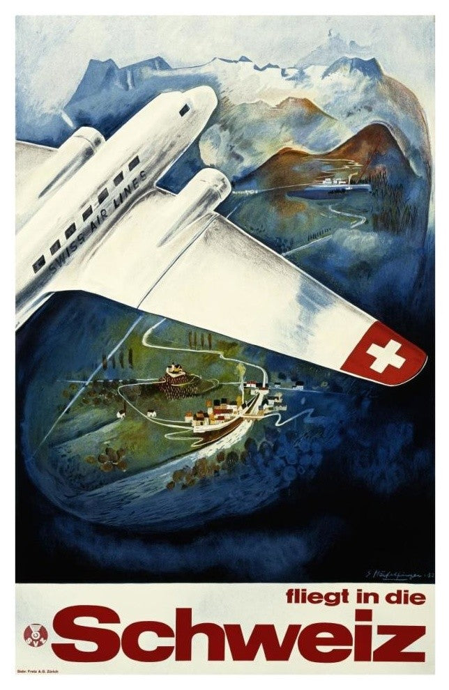 "Fliegt in die Schweiz" Digital Paper Print by Eugen HÃŒ_felfinger, 25"x38"