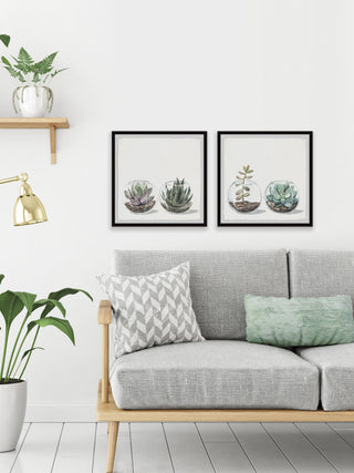 Round Glass Terrarium Diptych, 2-Piece Set, 32x32 Panels
