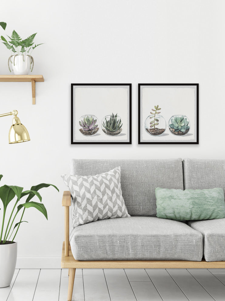 Round Glass Terrarium Diptych, 2-Piece Set, 32x32 Panels