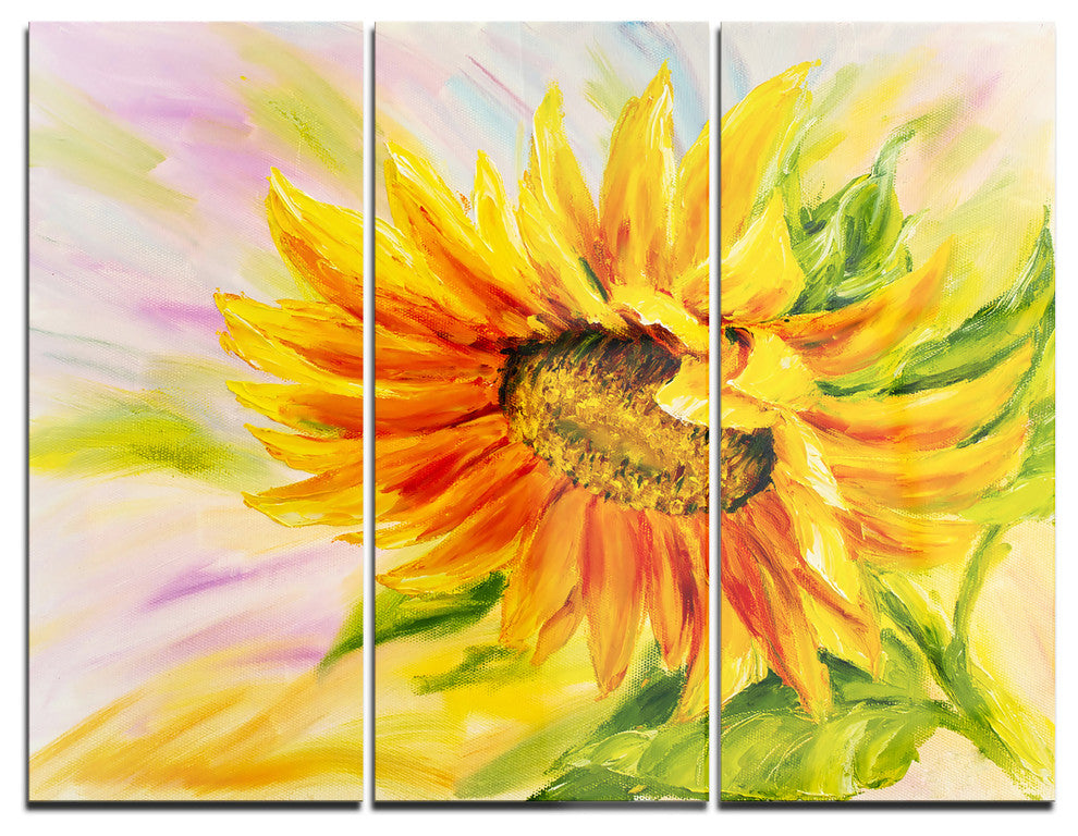 "Sunflower Oil Painting" Glossy Metal Wall Art, 3 Panels, 36"x28"