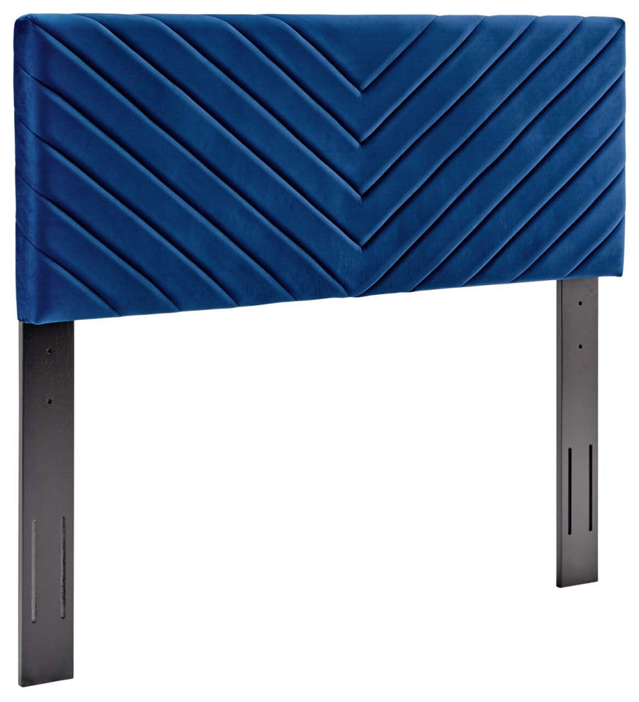 Alyson Angular Channel Tufted Performance Velvet Full / Queen Headboard Navy