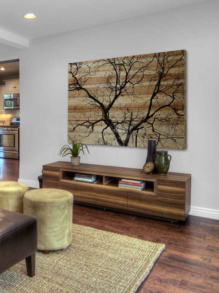 "Branching Out III" Painting Print on Natural Pine Wood, 24"x16"