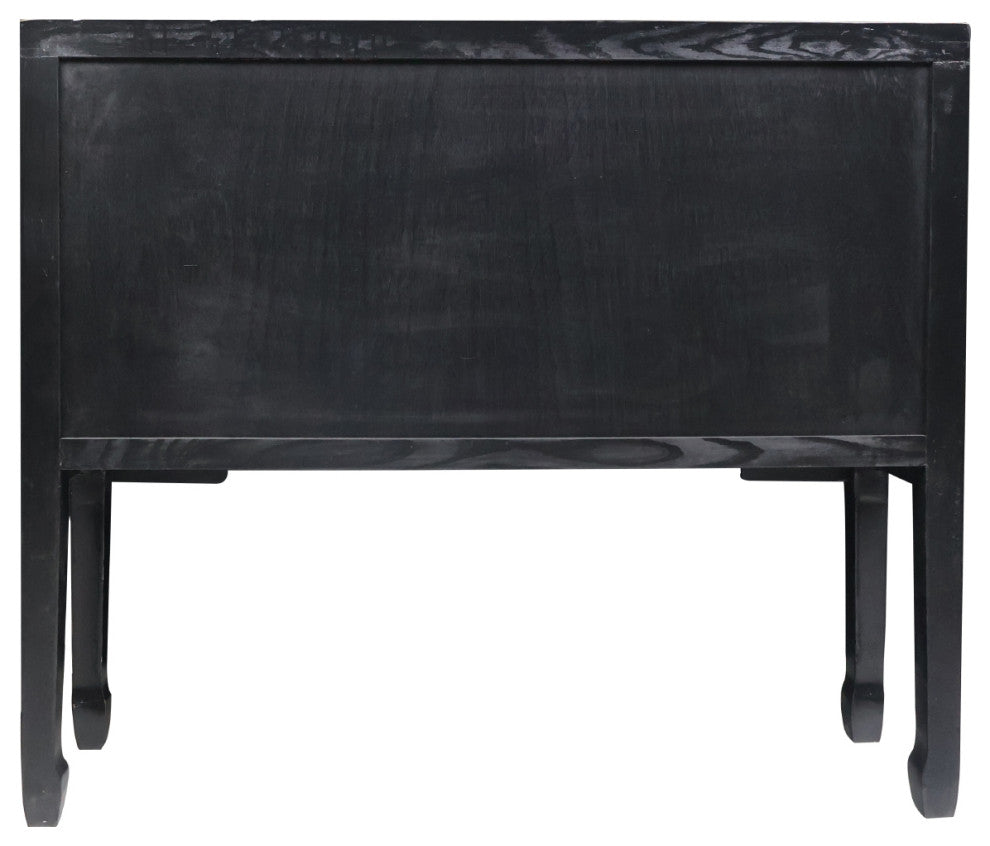 Chinese Console Lacquer Lady Chest, Black With Gold Highlight