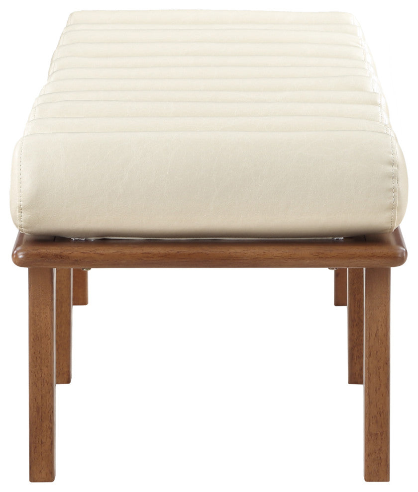 Landon Faux Leather Bench, Cream, Walnut Finish