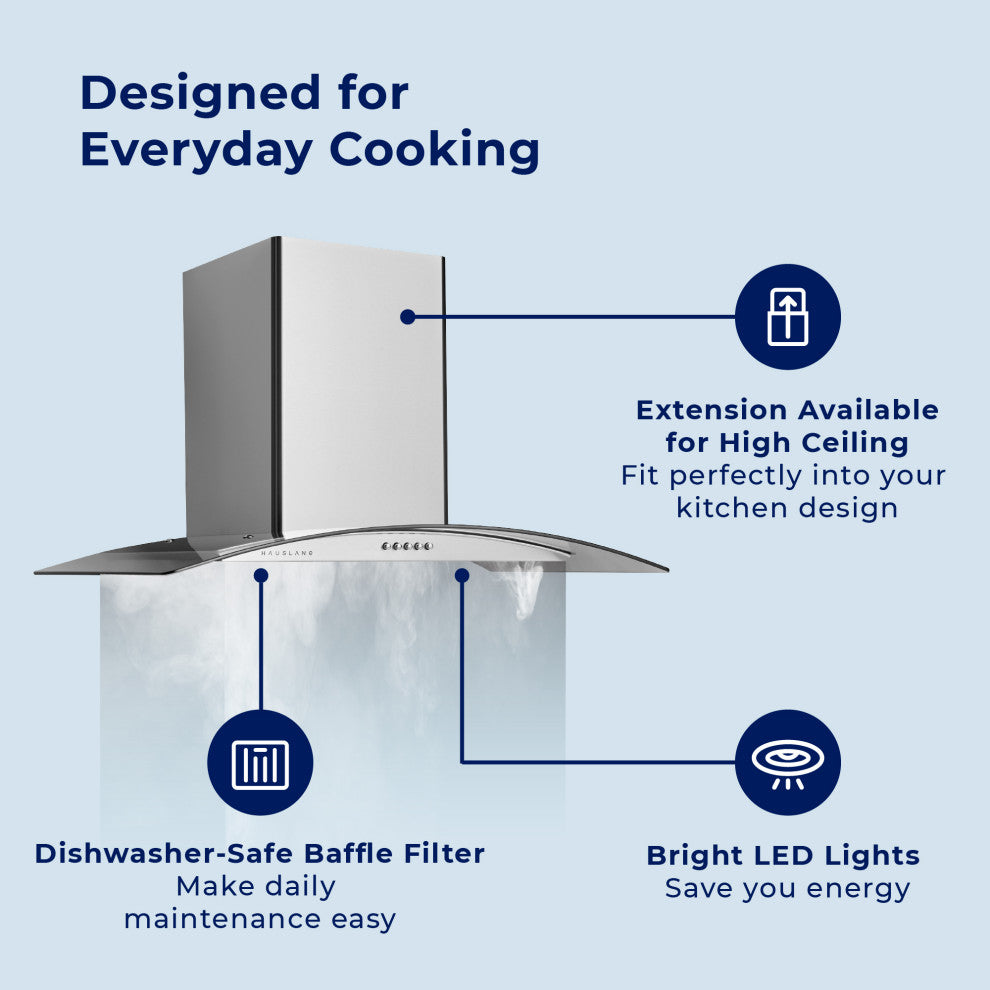 Hauslane | Chef Series Range Hood WM-600 European Style Kitchen Extractor, 36"