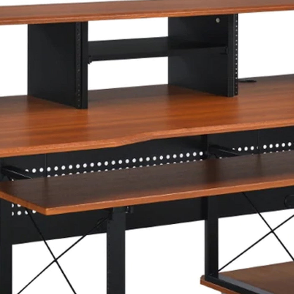 Benzara BM276266 72" Metal, Office/Writing Desk, Storage, Keyboard Tray, Brown