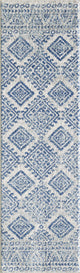 7'X12' Ivory Blue Machine Woven Distressed Geometric Indoor Area Rug