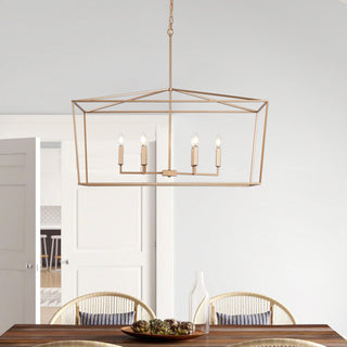 Farmhouse 6-Light Rectangular Kitchen Island Chandelier Over Table, Gold