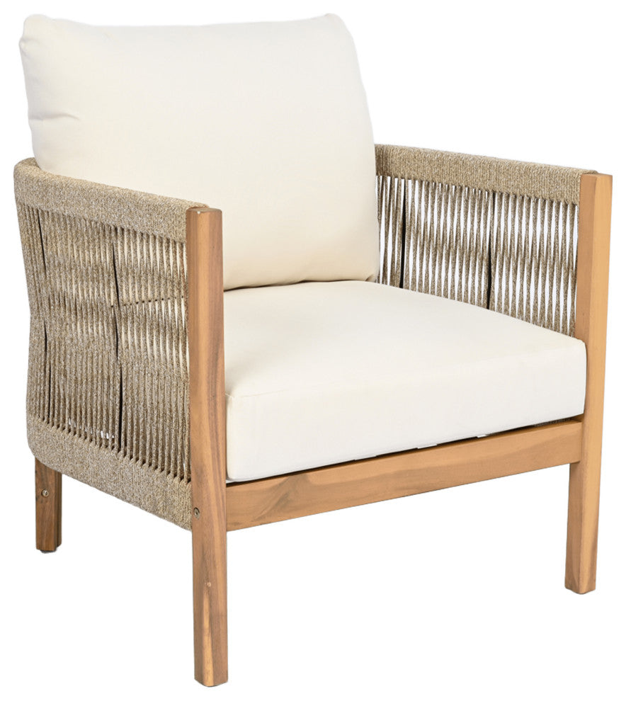 GDF Studio Outdoor Acacia Wood Club Chair, Teak/Beige, Single