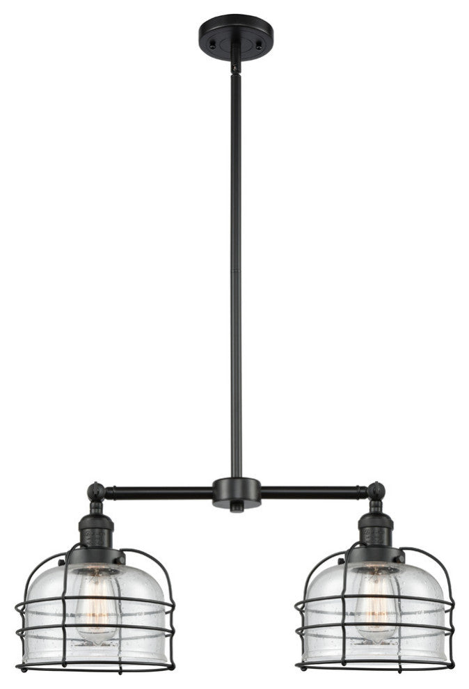 2-Light Large Bell 22" Chandelier, Matte Black, Glass: Seedy