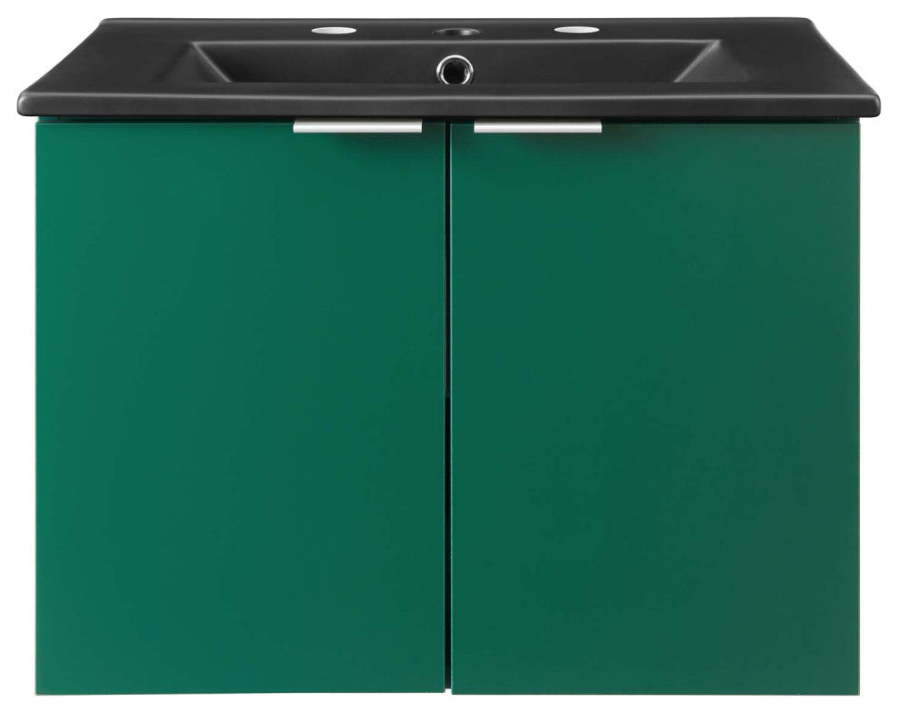 Sink Vanity Cabinet, Wall Mounted, Melamine, Green Black, Modern, Bathroom