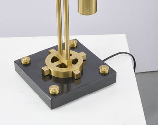 1-Light Brass Iron LED Table Lamp With A Shade And  A Black Alabaster Base