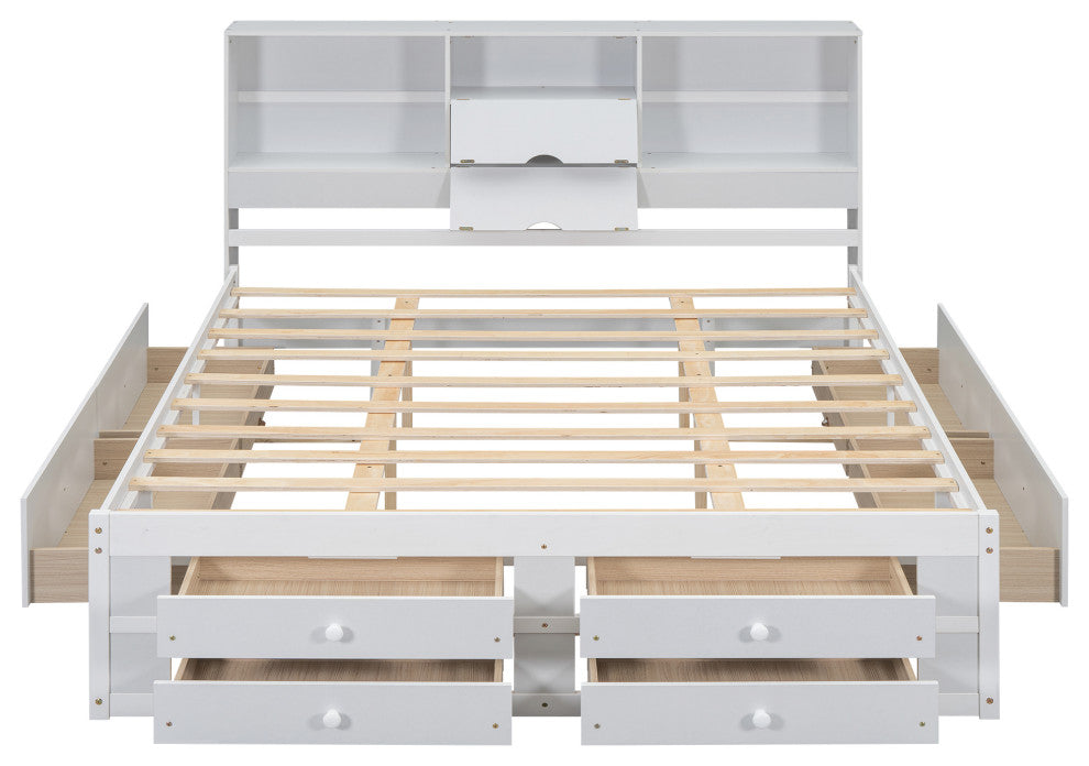 Gewnee King Size Platform Bed with Storage Headboard and 8 Drawers