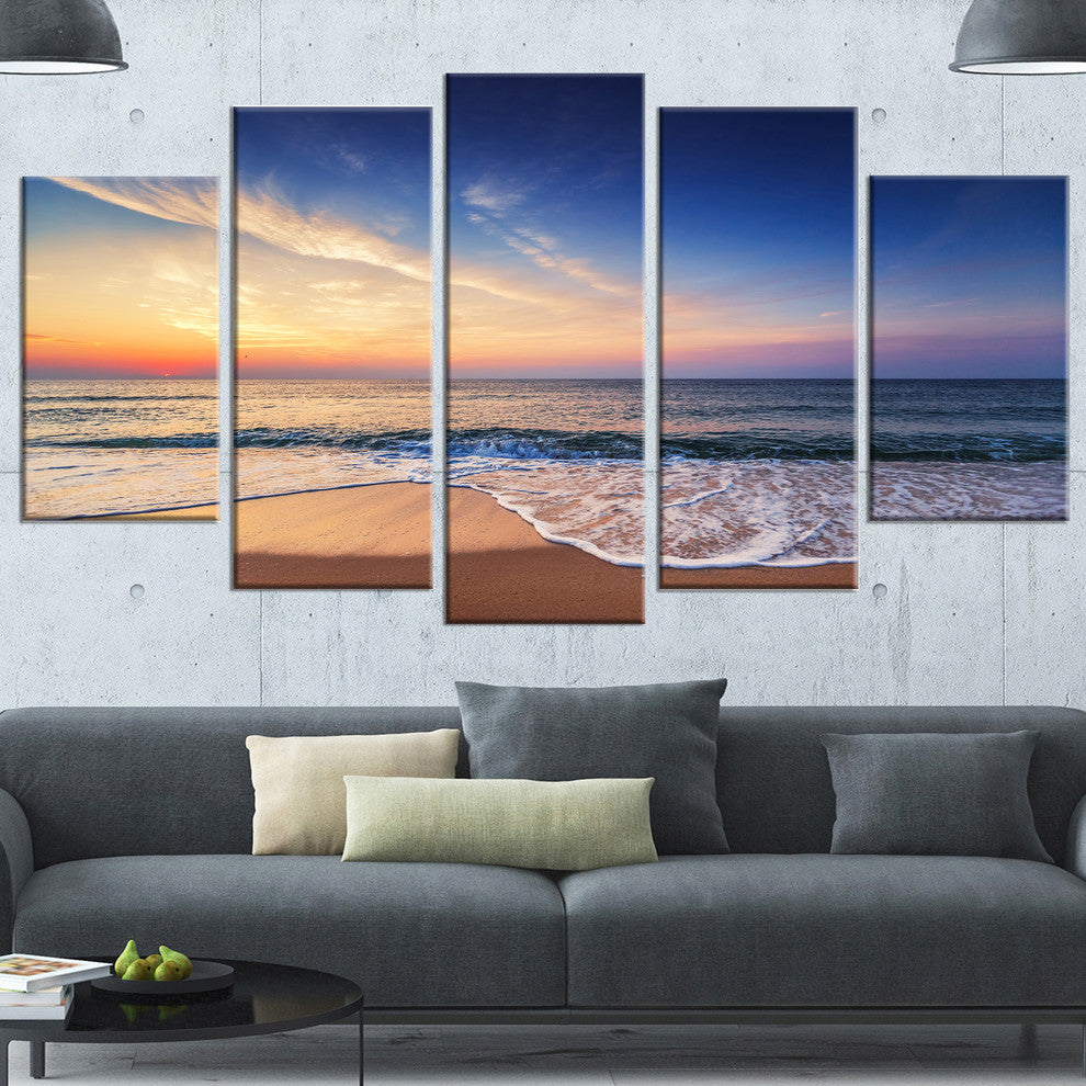 Beautiful Blue Cloudscape Over Sea, Blue, Seashore Canvas Art, 60"x32", 5 Panels
