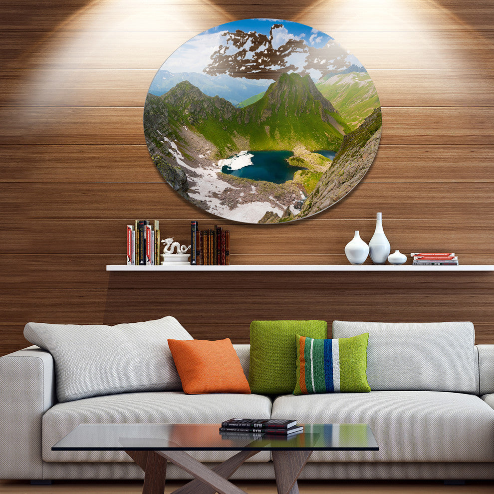 Mountain Lake View On Bright Day, Landscape Disc Metal Wall Art, 23"