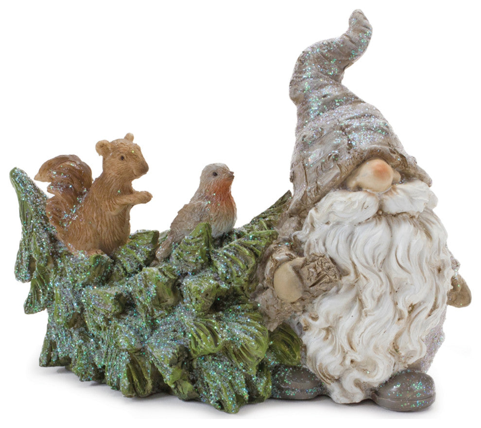 Pine Tree Trunk Gnome With Woodland Animals, 2-Piece Set