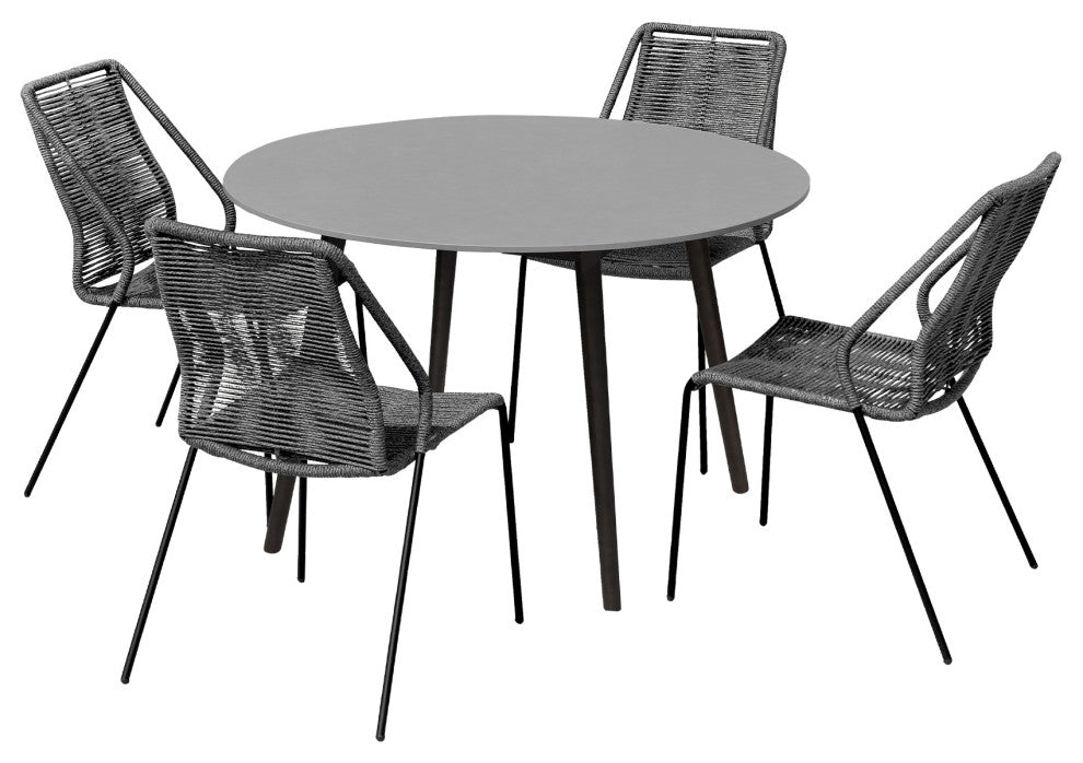 Sydney and Clip Outdoor Patio 5 Piece Dining Set Gray Rope Black Eucalyptus Wood