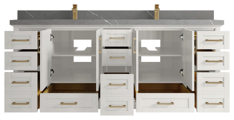 Boston 84" Double Sink Bath Vanity in Alabaster 2" Piatra Gray