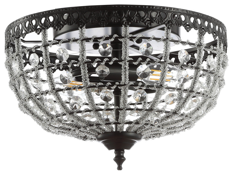 Anita 12" Low-Ceiling Metal and Acrylic LED Flush Mount, Black and Clear