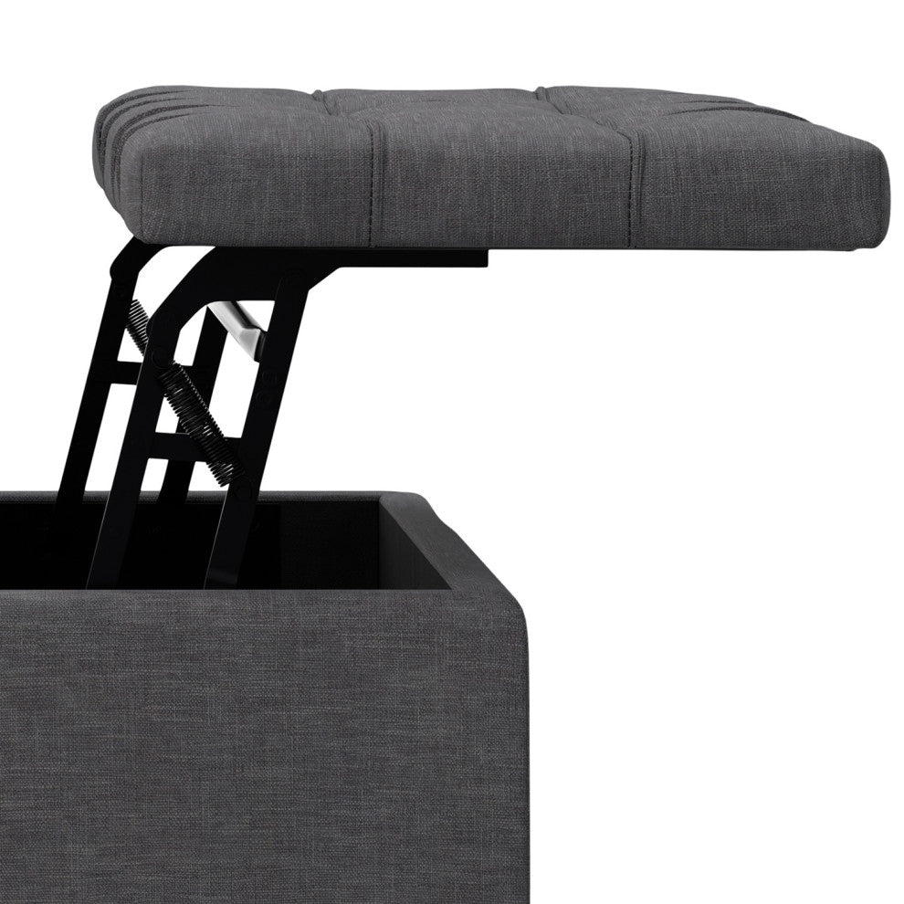 Laura Mid Century Lift Top Storage Ottoman, Slate Grey