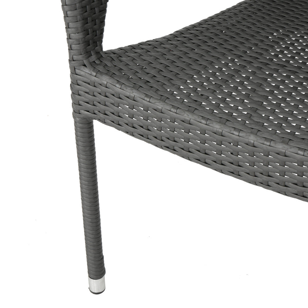 GDF Studio 3-Piece Alfheimr Outdoor Gray Wicker Stacking Chair Chat Set, Hour Glass Table