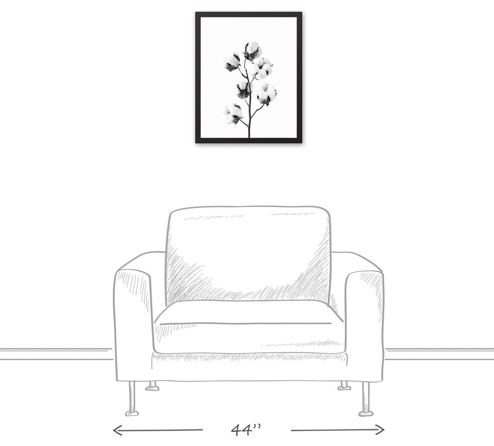 Black and White Cotton Stem 16x20 Black Framed Canvas