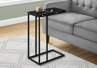Accent Table C-shaped End Side Snack Bedroom Metal Black Marble Look