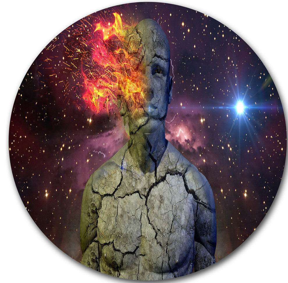 Broken Human Body With Fire, Abstract Art Round Wall Art, 23"