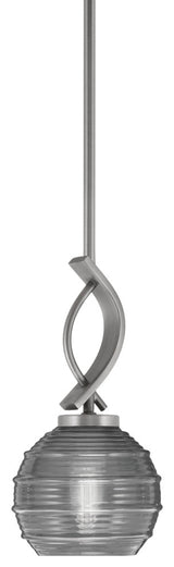 Cavella 1-Light Stem Hung Mini Pendant, Graphite, 6" Clear Ribbed Glass