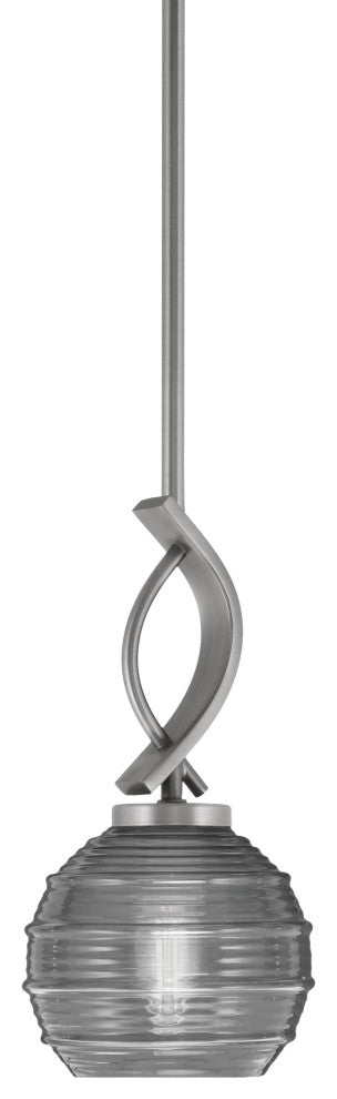 Cavella 1-Light Stem Hung Mini Pendant, Graphite, 6" Clear Ribbed Glass