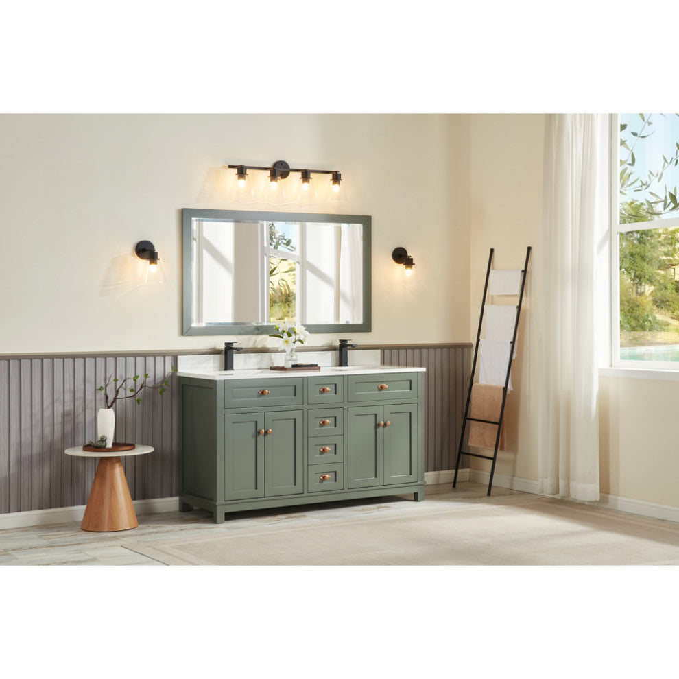 Vanity With Mirror, Sconce and Faucet Included, Pewter Green, 60"